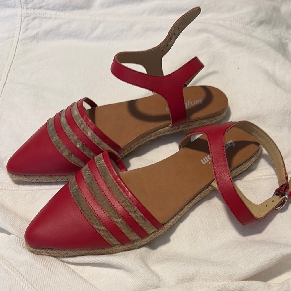 Anthropologie Red and Tan Espadrille Shoes
